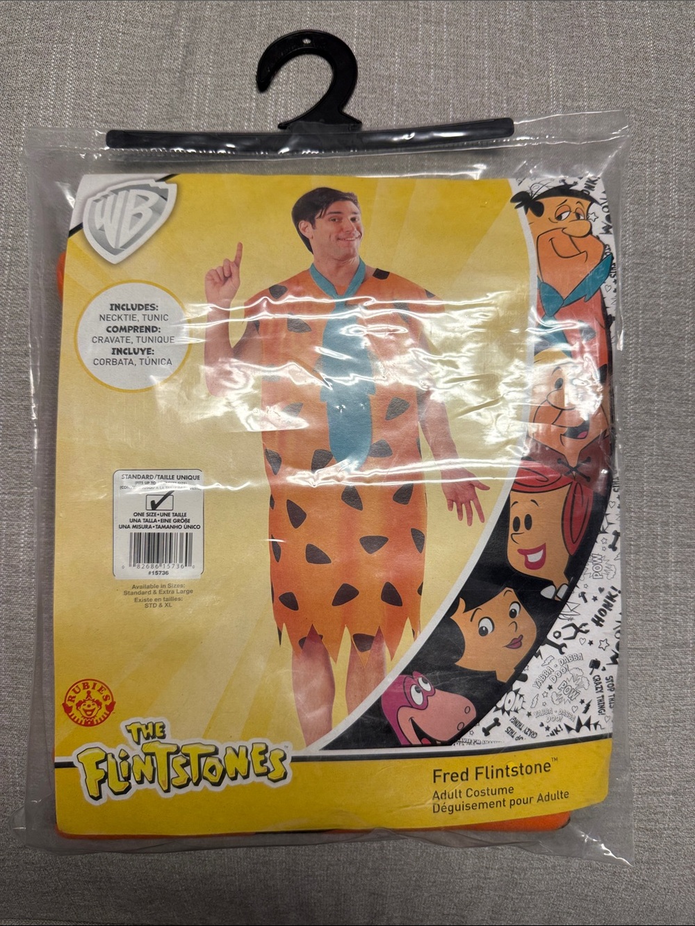 NWT Fred Flintstone Orange Tunic with Blue Neck Tie Costume Standard Size.